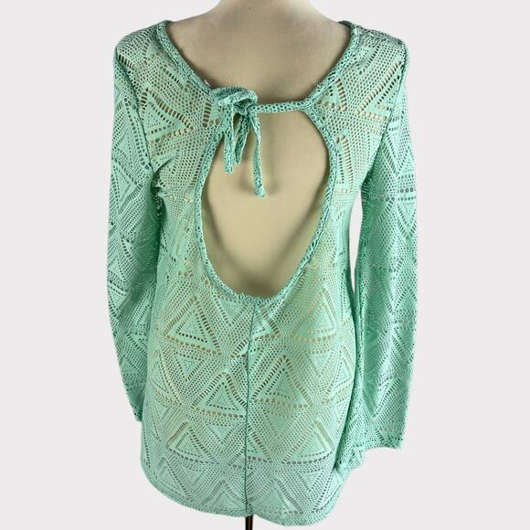 Lagaci Medium Green Swim Cover Up Long Sleeve Lace - Picture 2 of 10